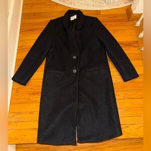 Old Navy Black Long Trench Coat XS Minimal Classic Tailored Jacket